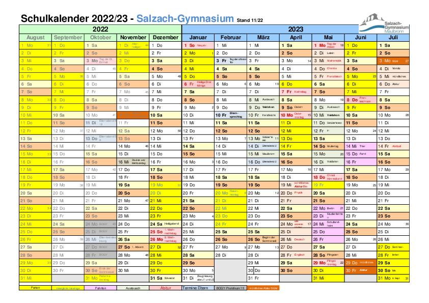  Schulkalender SGM 2022-2023 